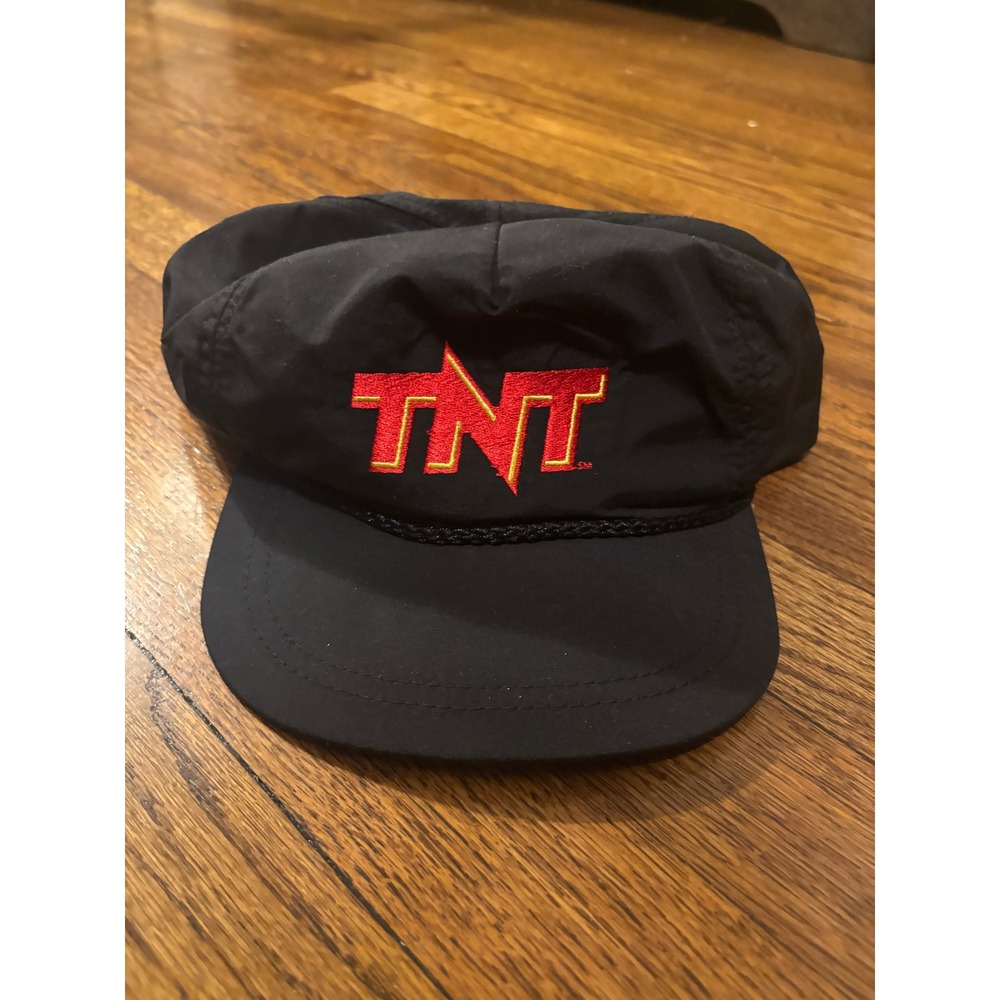 Vintage TNT Network Snapback Hat Black Nylon Rope Hat San Sun Made in USA 90s